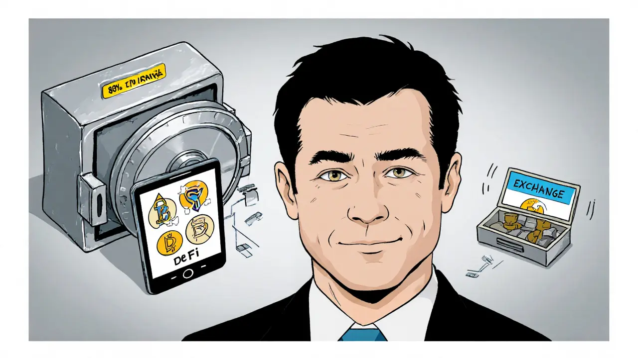 Профессиональная схема хранения криптовалюты: основная часть в металлическом сейфе, малая — в телефоне, только 5% на бирже.