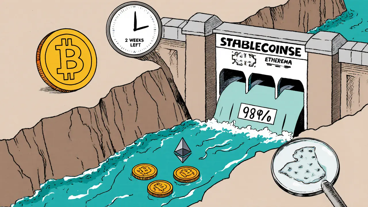 Река денег течет в стейблкоины, а альткоины ждут, пока доминирование Bitcoin не упадет ниже 58%.