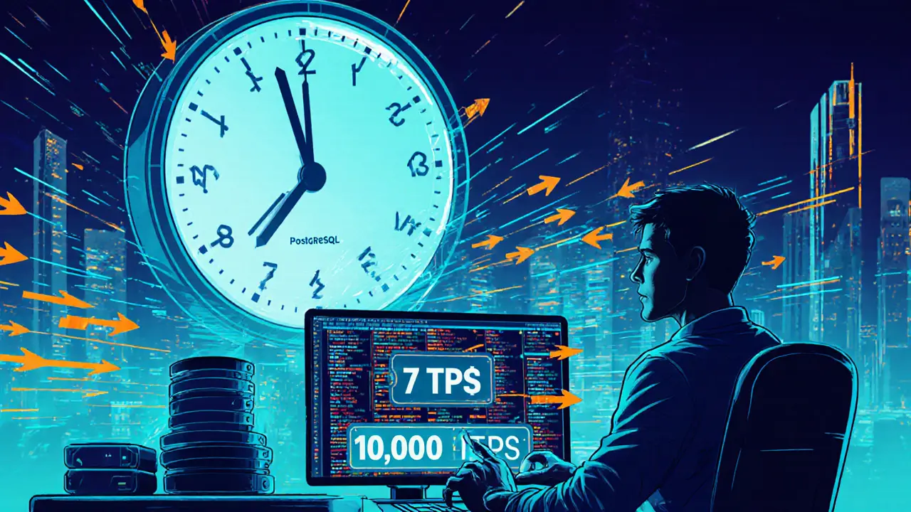 Трейдер наблюдает за тысячами ордеров в базе данных и медленной транзакцией в блокчейне.