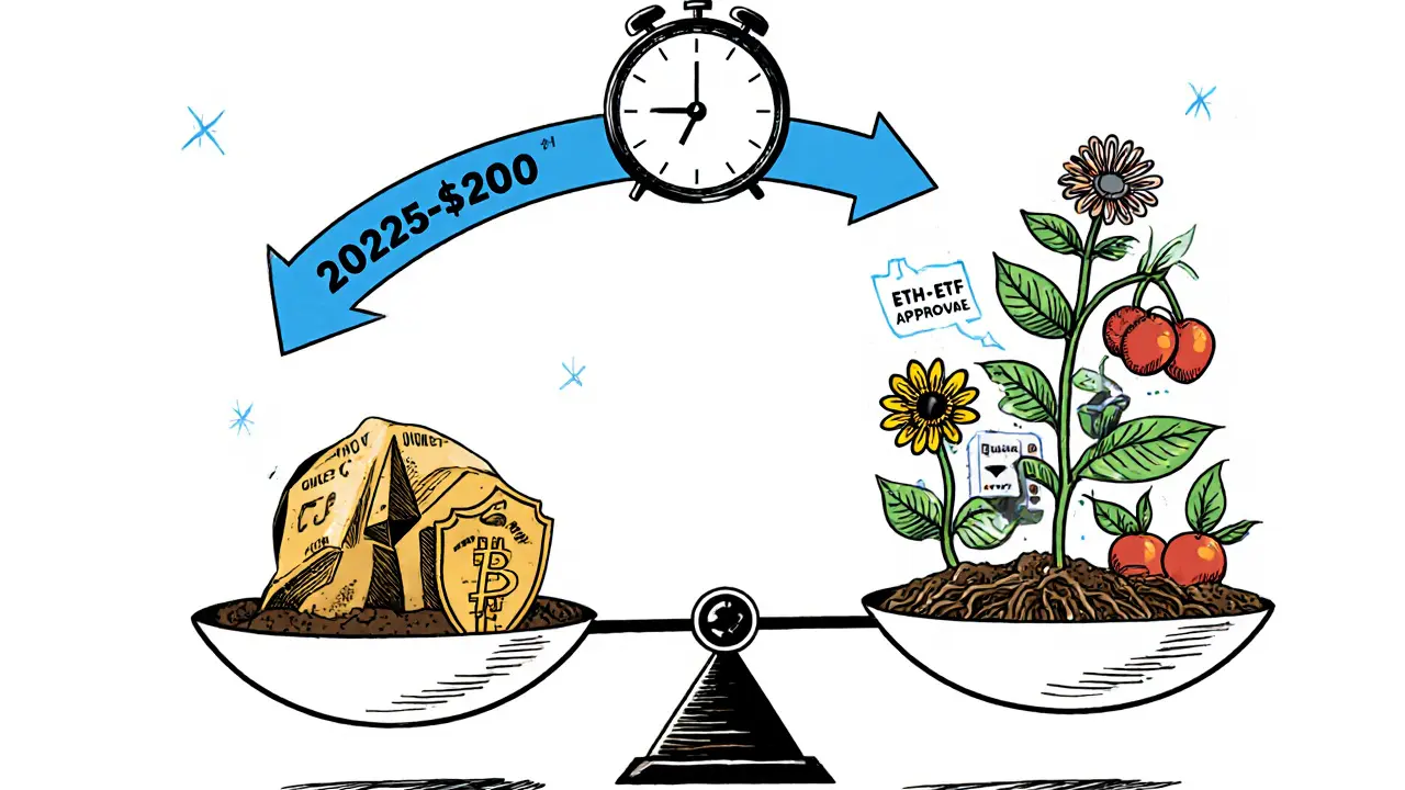 Баланс инвестиций: Биткоин как надёжный слиток, Эфириум — растущее растение с DeFi-цветами.