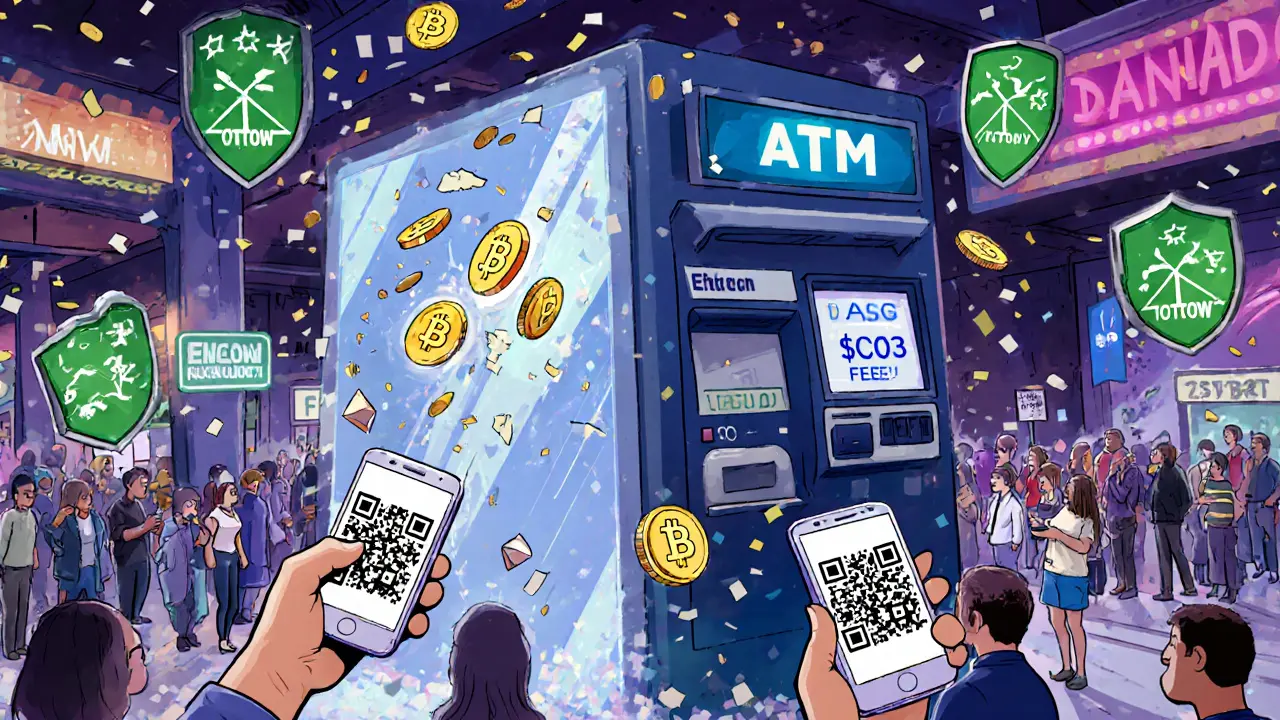 Пользователи платят за товары Эфириумом с низкими комиссиями, а Биткоин-автомат стоит в очереди.