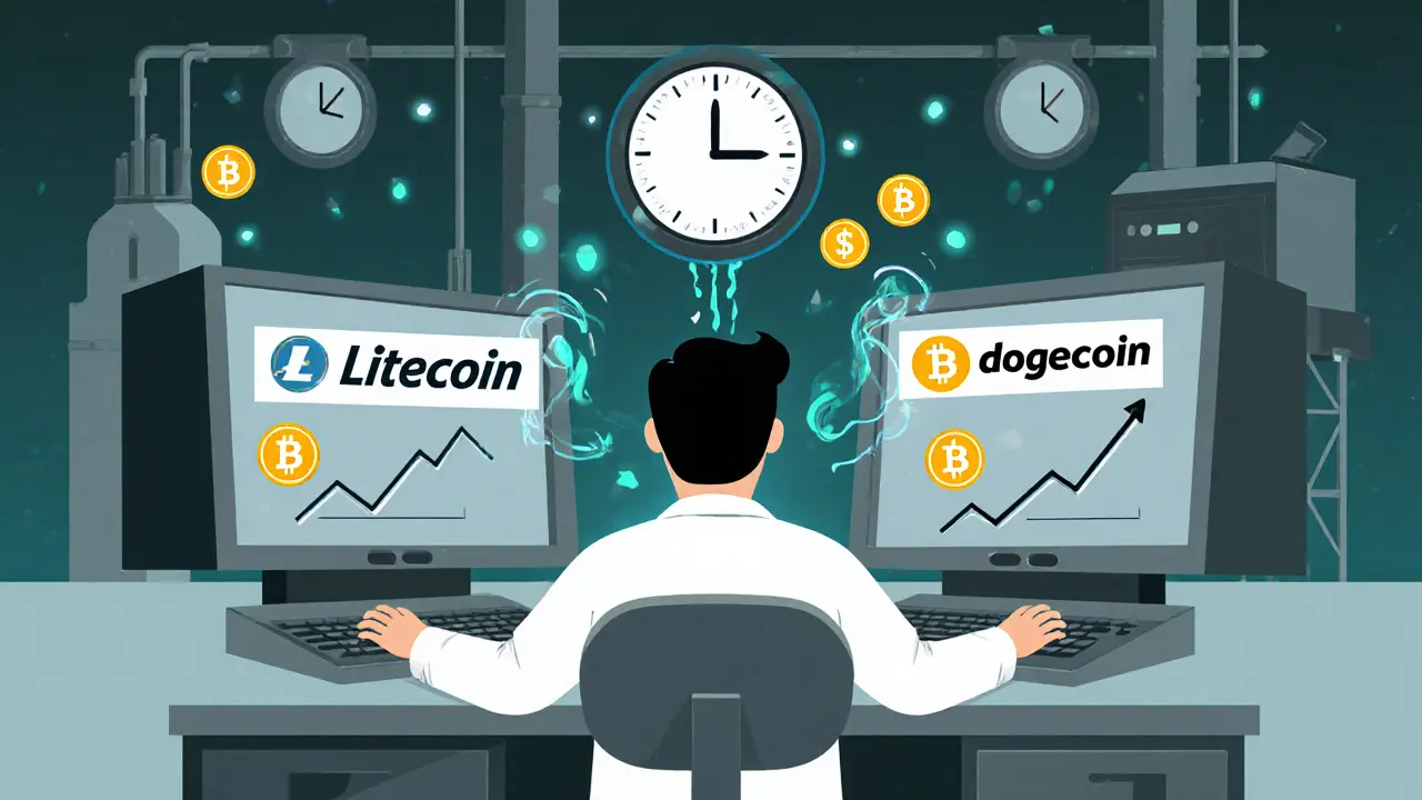 Майнер с двойной добычей Litecoin и Dogecoin, стабильный доход растёт.