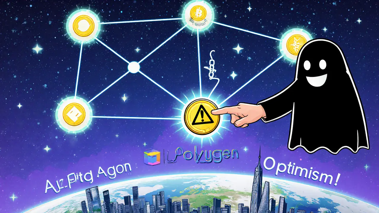 Футуристическая сеть AggLayer из связанных L2-сетей с POL-узлами, пользователь мгновенно отправляет токены между ними.