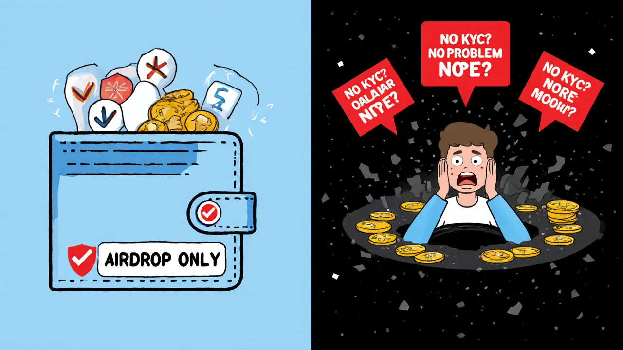 Сравнение безопасного отдельного кошелька для аирдропов и разорённого основного кошелька после скама.