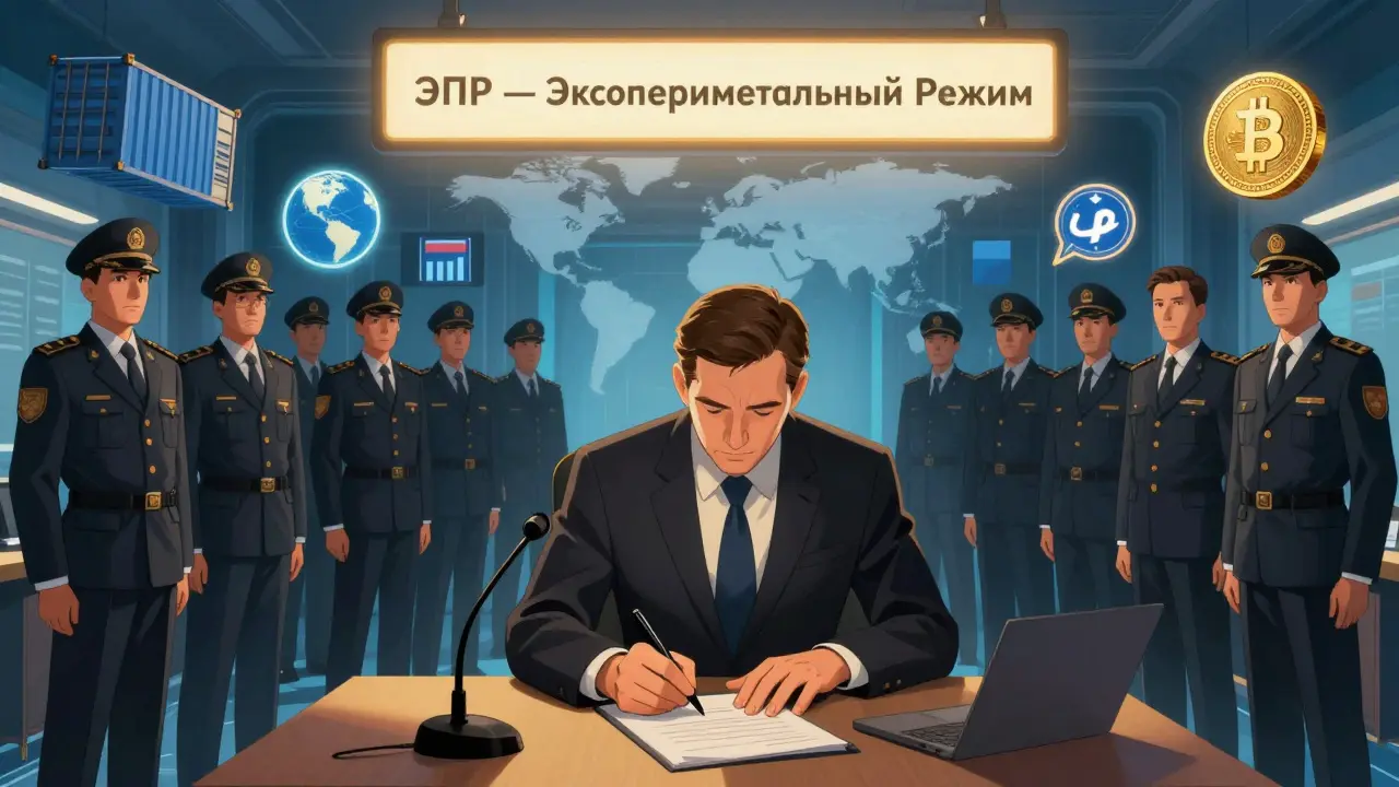 Бизнесмен подписывает контракт на экспорт криптовалюты через официального оператора, международная торговля светится золотом.