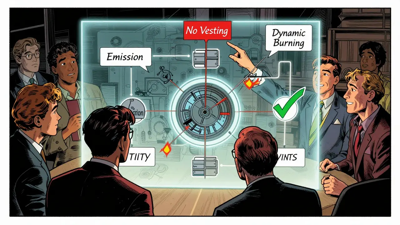 Инвесторы анализируют схему токеномики с ключевыми компонентами: эмиссия, распределение, сжигание и утилита.