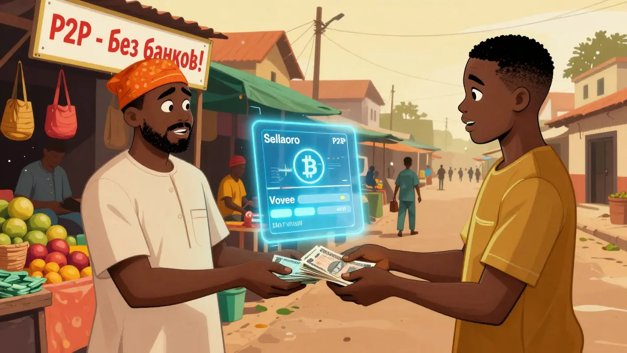 На рынке в Нигерии обменивают наличные на биткоин через P2P.