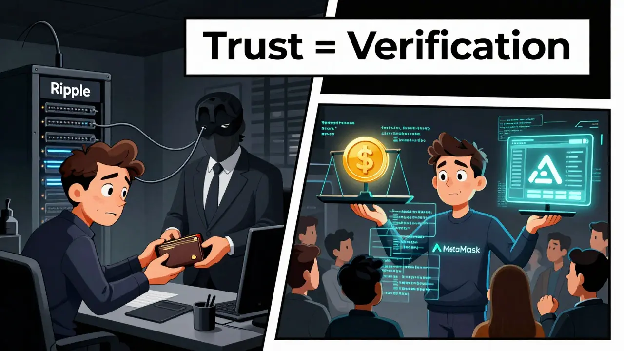 Разделённая сцена: закрытая система слева и прозрачная с открытым кодом — справа.