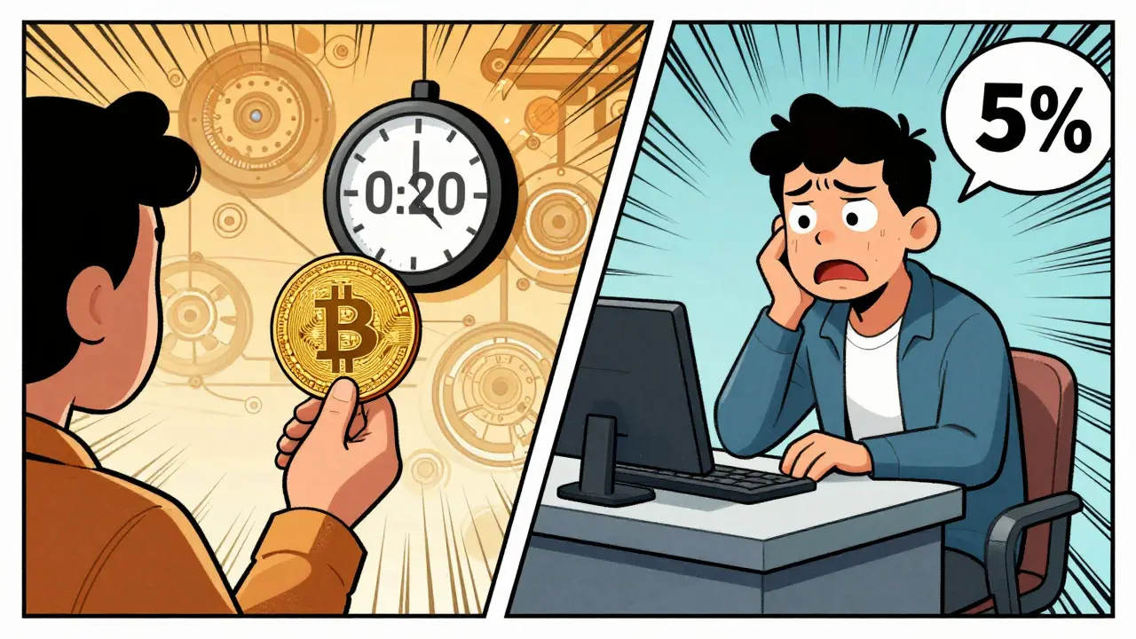 Сравнение: мгновенный криптовалютный перевод против 3-дневного банковского перевода с высокой комиссией.