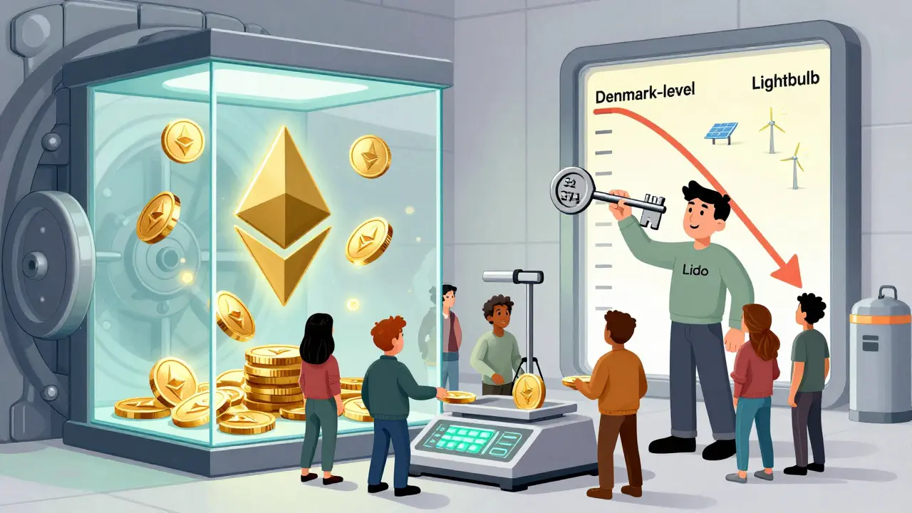 Люди кладут ETH в весы, а огромный счетчик энергии падает — Ethereum переходит на стейкинг.