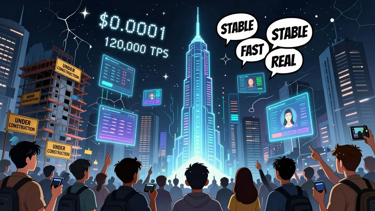 Город 2026 года: Solana и Aptos в упадке, Sui светится как будущее с миллионами транзакций в секунду.