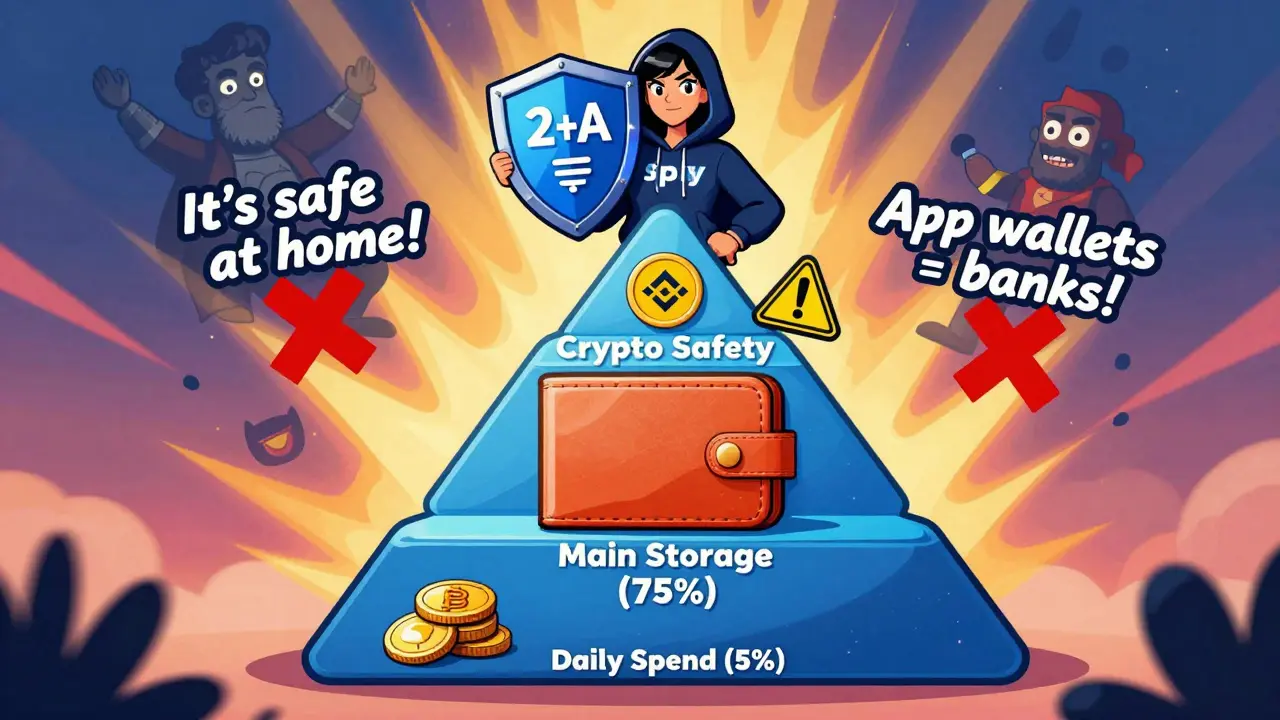 Трёхуровневая система хранения криптовалюты с героями безопасности.