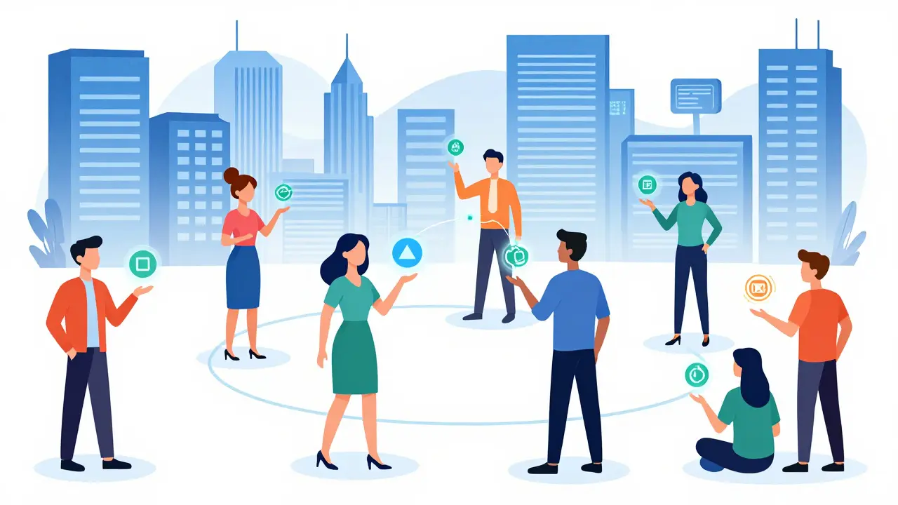 Пользователи обмениваются цифровыми активами на быстром рынке будущего.