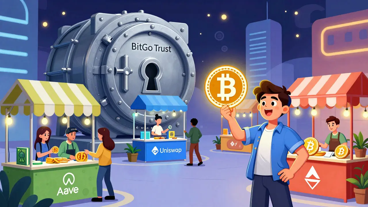 Пользователи торгуют WBTC на DeFi-рынке, пока за ними наблюдает хранилище BitGo.